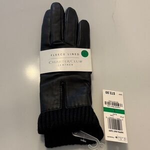 NWT Black Fleece-Lined Leather Gloves Napa Knit Cuffs Women’s Large
